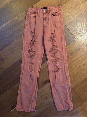 Aeropostale Rust Pink Distressed Straight Leg Jeans